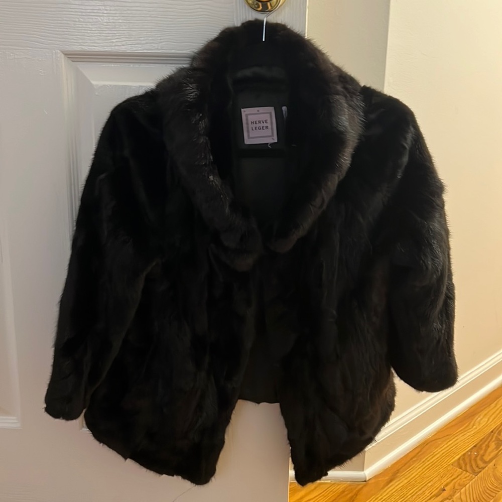 HERVE LEGER fox fur coat black size M medium jacket